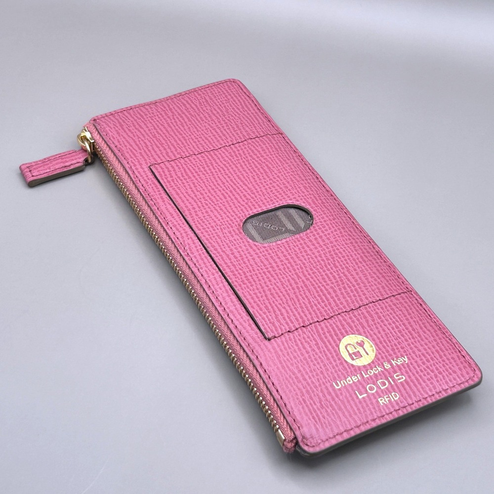 Lodis Exotic Leather Long Stacker Under Lock/Key RFID Slim Card Case Wallet Pink